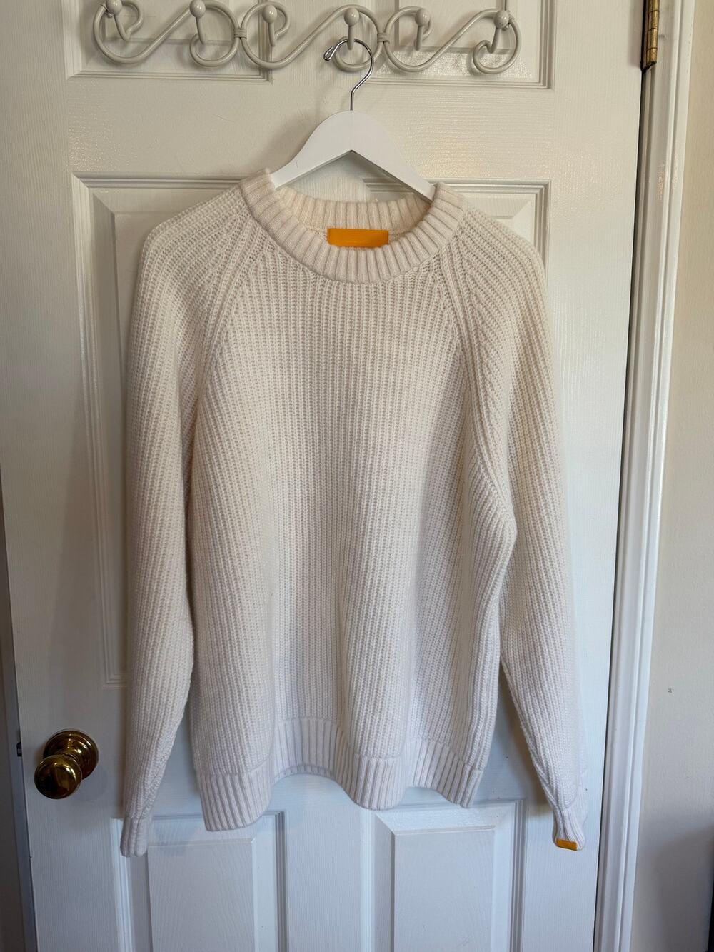 Yellow the Label Fisherman Crewneck Cable Knit Wool Blend Ivory Sweater Size M/L